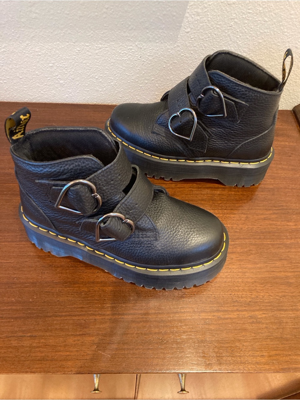 Dr. Martens Black Women’s Heart Buckle Platform Ankle Boots